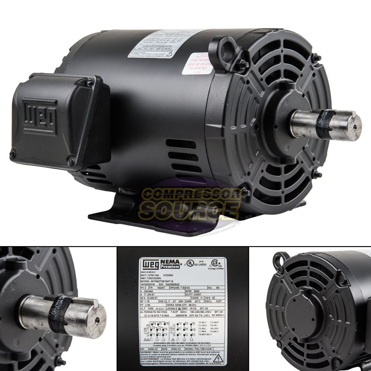 7.5 HP 3 Phase Electric Motor Air Compressor Duty 184T Frame 3500 RPM